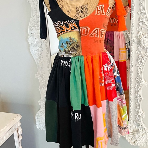 New York Couture Reworked VINTAGE Harley Davidson Logo T-Shirts PATCHWORK Dress - Picture 9 of 12
